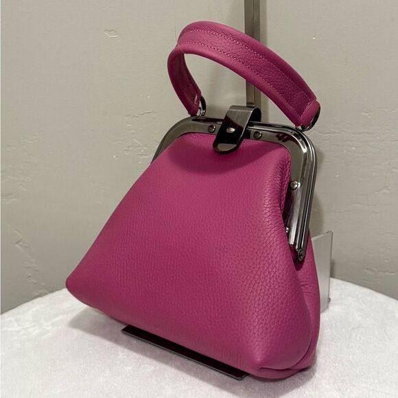 Pink Togo Calfskin Handmade Unique Rivet Frame Purse, Shoulder Bag, Crossbody - Picture 12 of 16